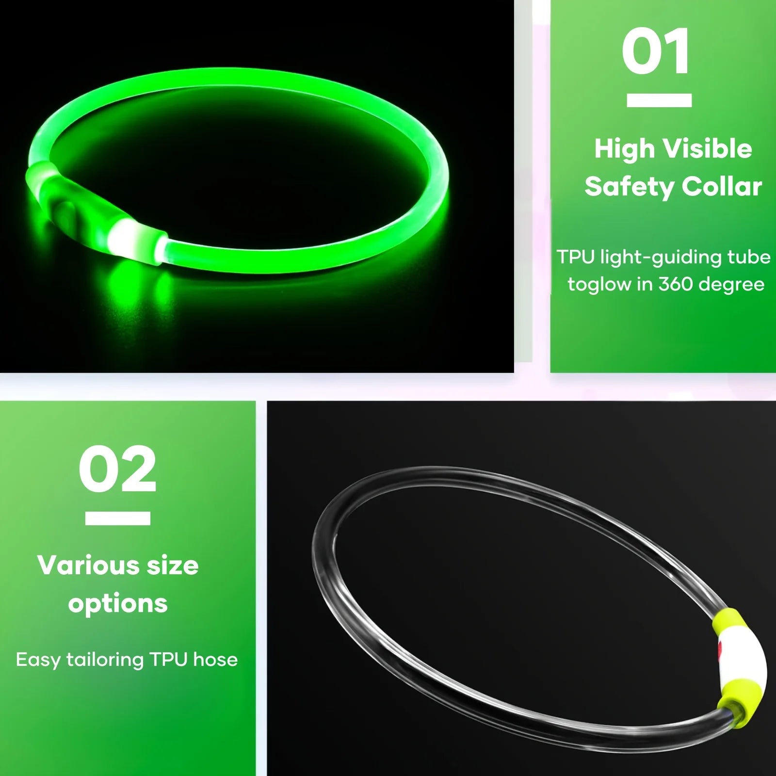 Coleira LED Luminosa para Cães – Recarregável via USB para Passeios Noturnos Seguros