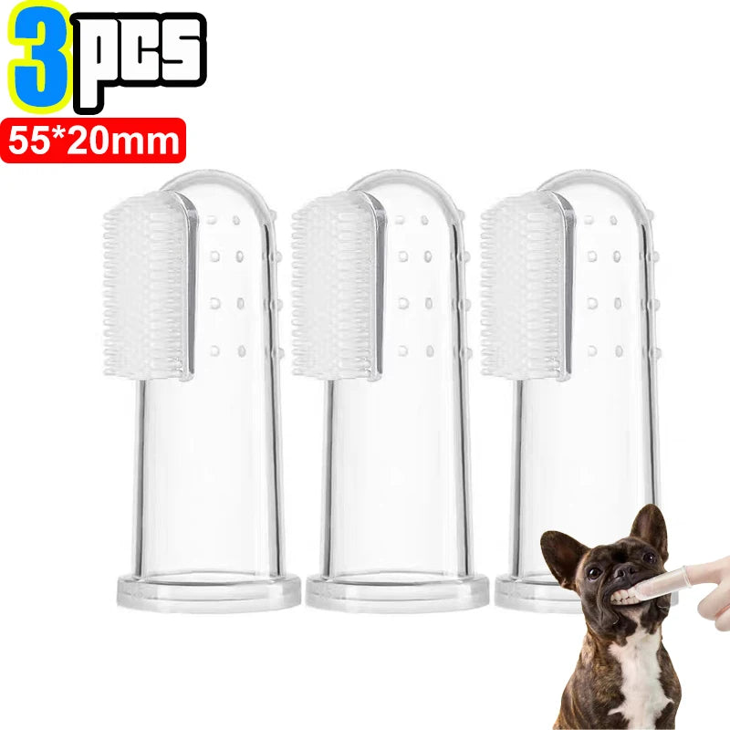 Kit Dedal Escova Dental de Silicone para Pets – Higiene Bucal para Cães e Gatos em Casa