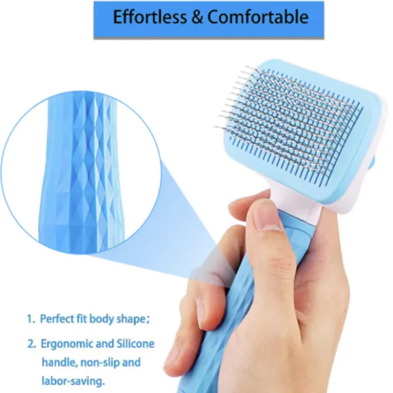 Escova Pente com Autolimpeza para Cães e Gatos – Remove Pelos com Massagem