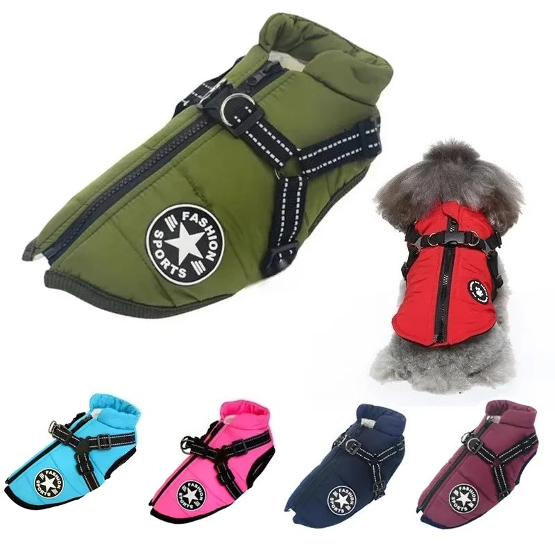 Jaqueta de Inverno para Cães com Peitoral Integrado – Impermeável para Raças Grandes e Pequenas