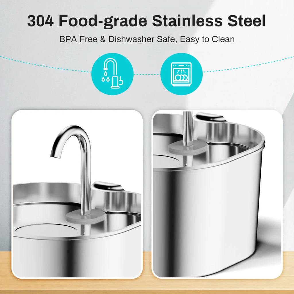 Bebedouro Elétrico Automático 2,2L para Pets – Fonte de Água em Aço Inox com Janela de Nível