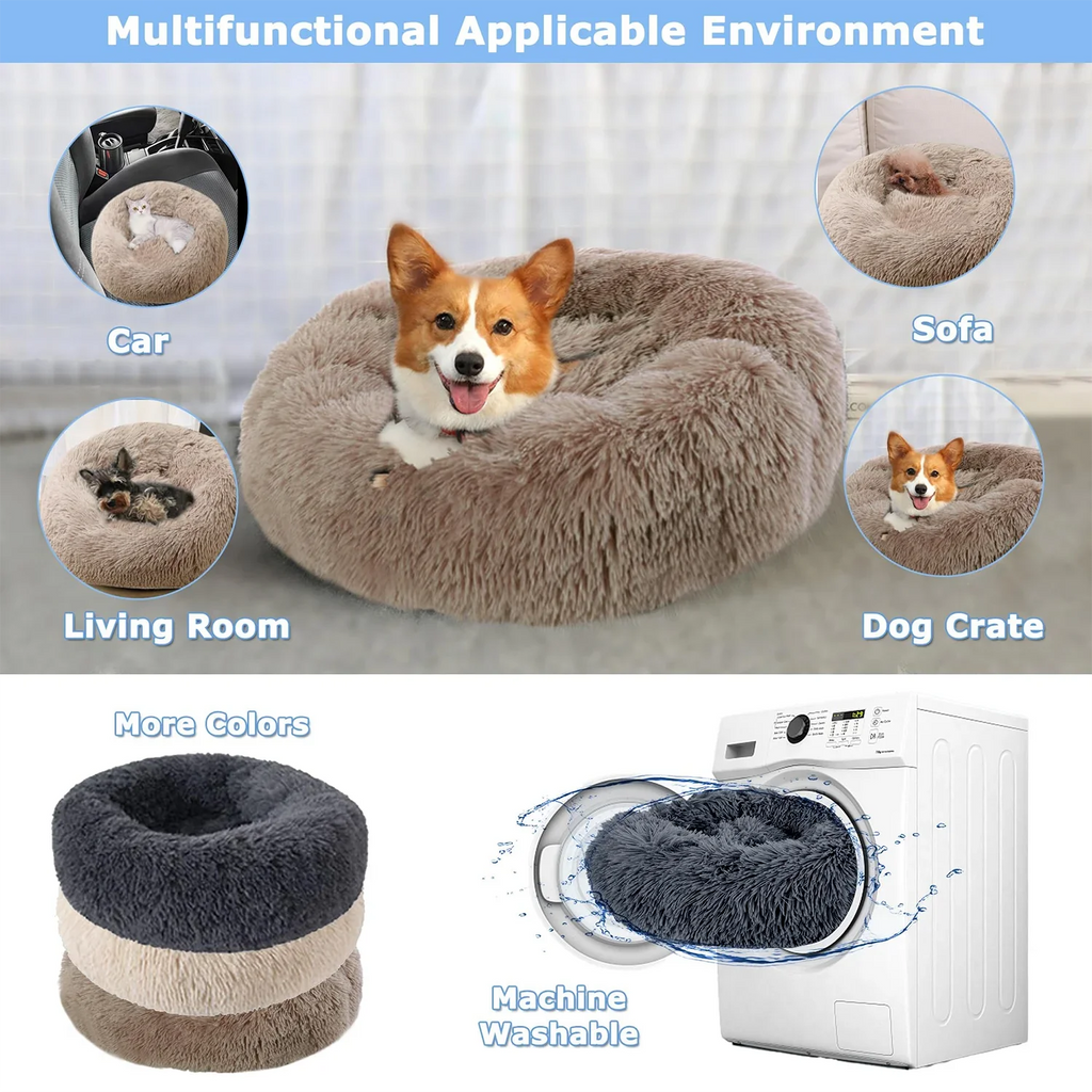 Cama Rosquinha Pelúcia Antiansiosa para Pets – Ultra Macia e Lavável (Inverno)
