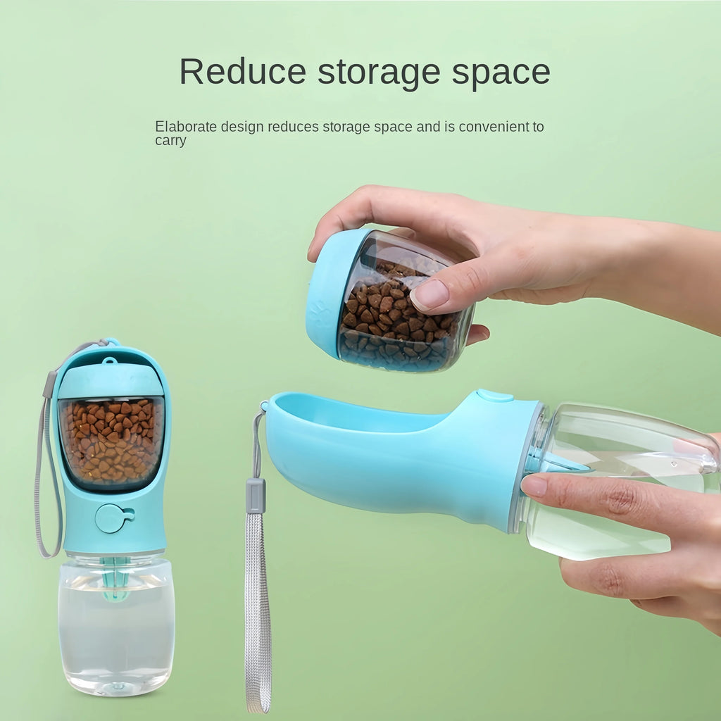 Garrafa de Água Portátil para Pets – 2 em 1 com Compartimento para Ração e Tigela