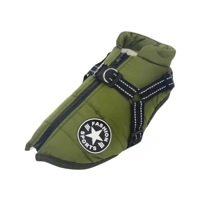 Jaqueta de Inverno para Cães com Peitoral Integrado – Impermeável para Raças Grandes e Pequenas