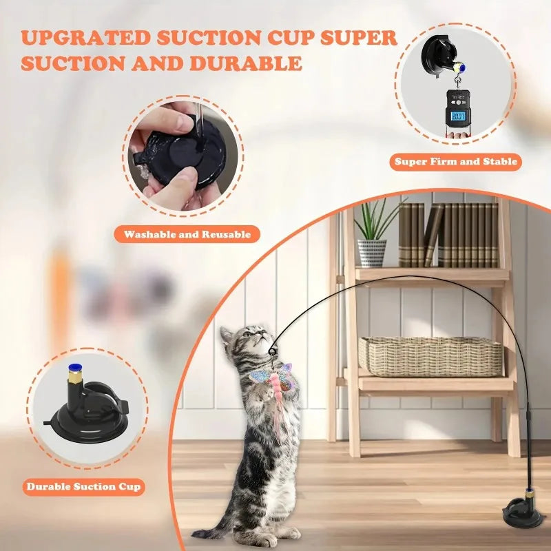 Varinha Interativa com Sino e Penas para Gatos – Brinquedo com Ventosa e Haste Longa