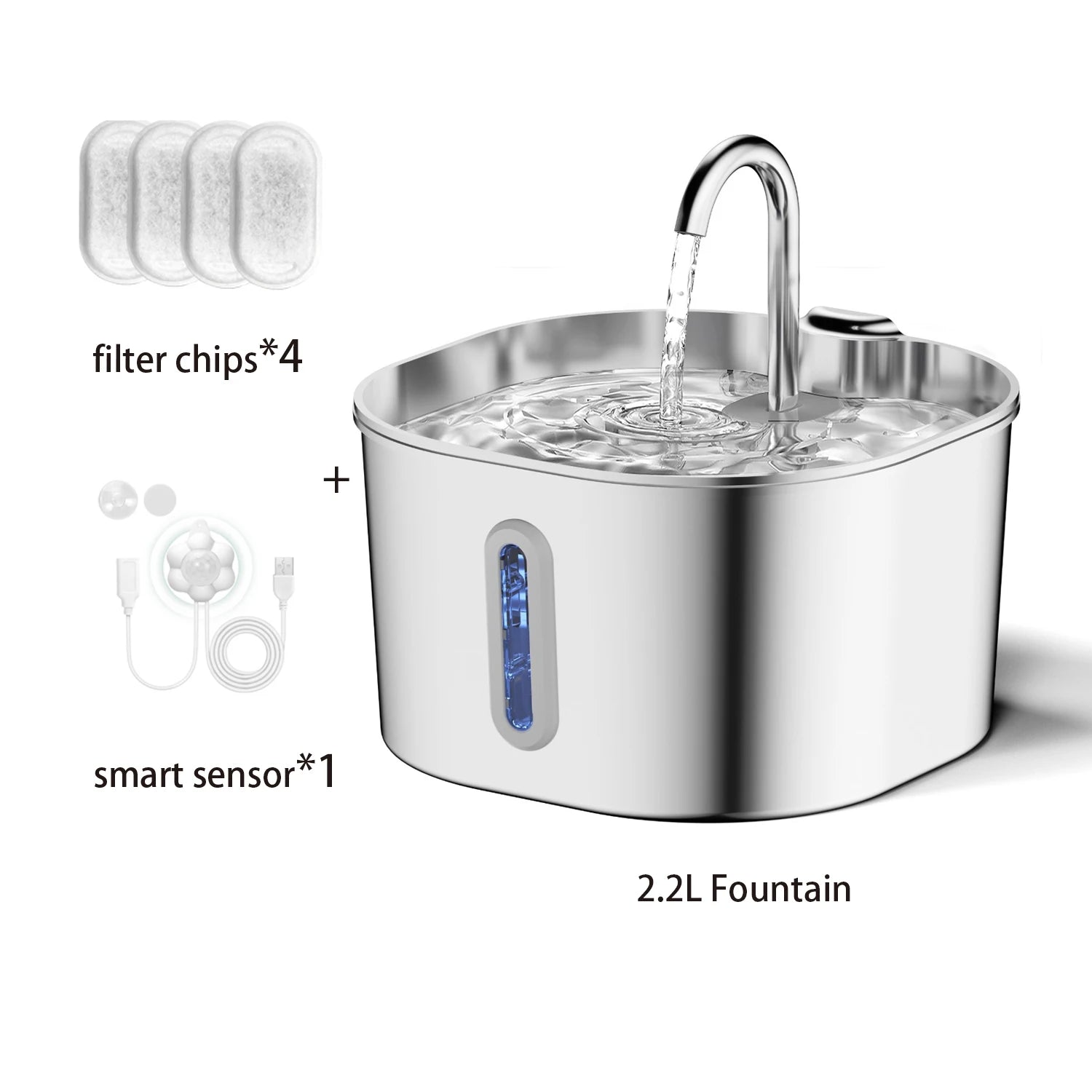 Bebedouro Elétrico Automático 2,2L para Pets – Fonte de Água em Aço Inox com Janela de Nível