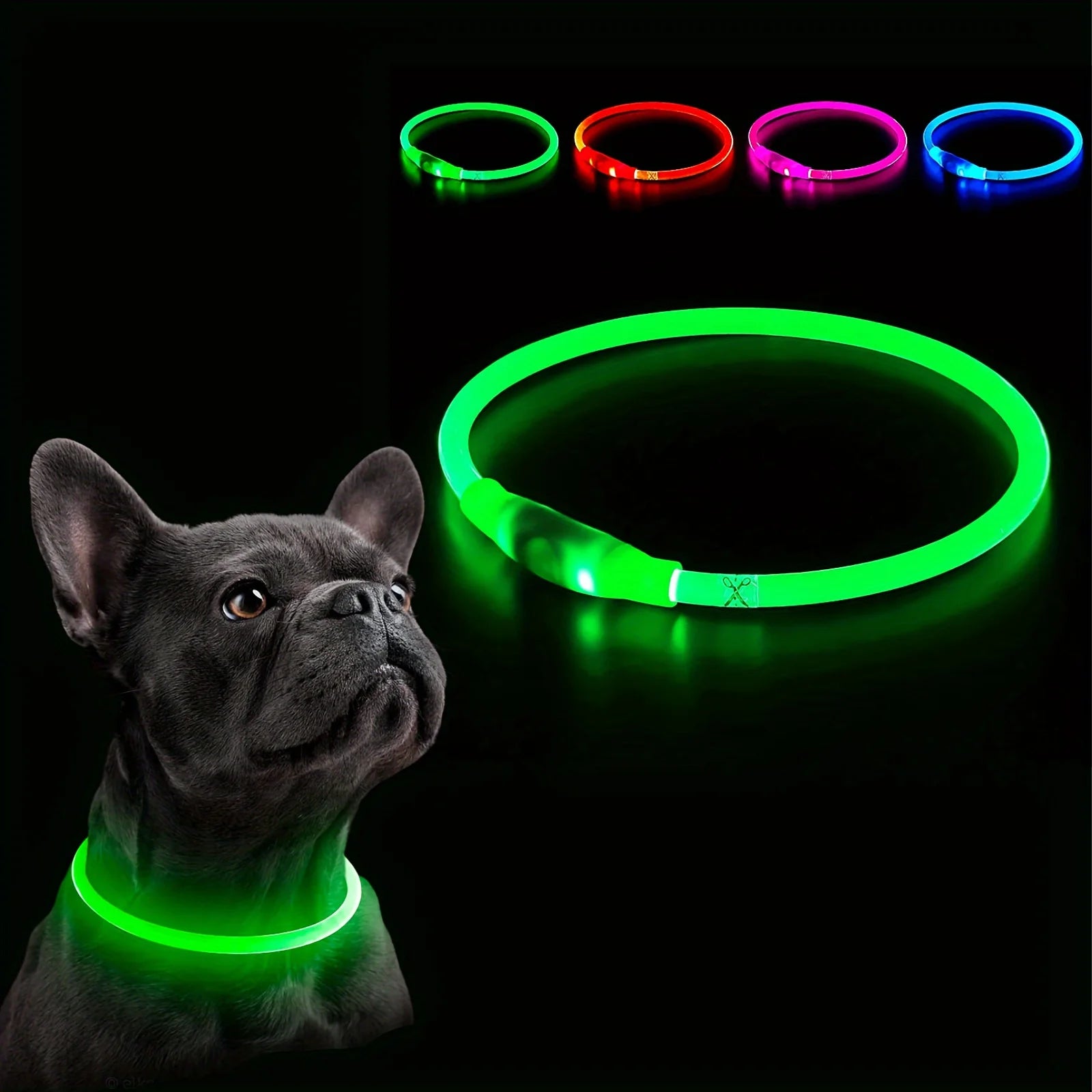 Coleira LED Luminosa para Cães – Recarregável via USB para Passeios Noturnos Seguros