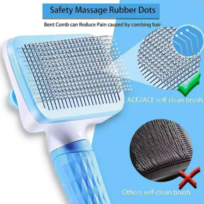 Escova Pente com Autolimpeza para Cães e Gatos – Remove Pelos com Massagem
