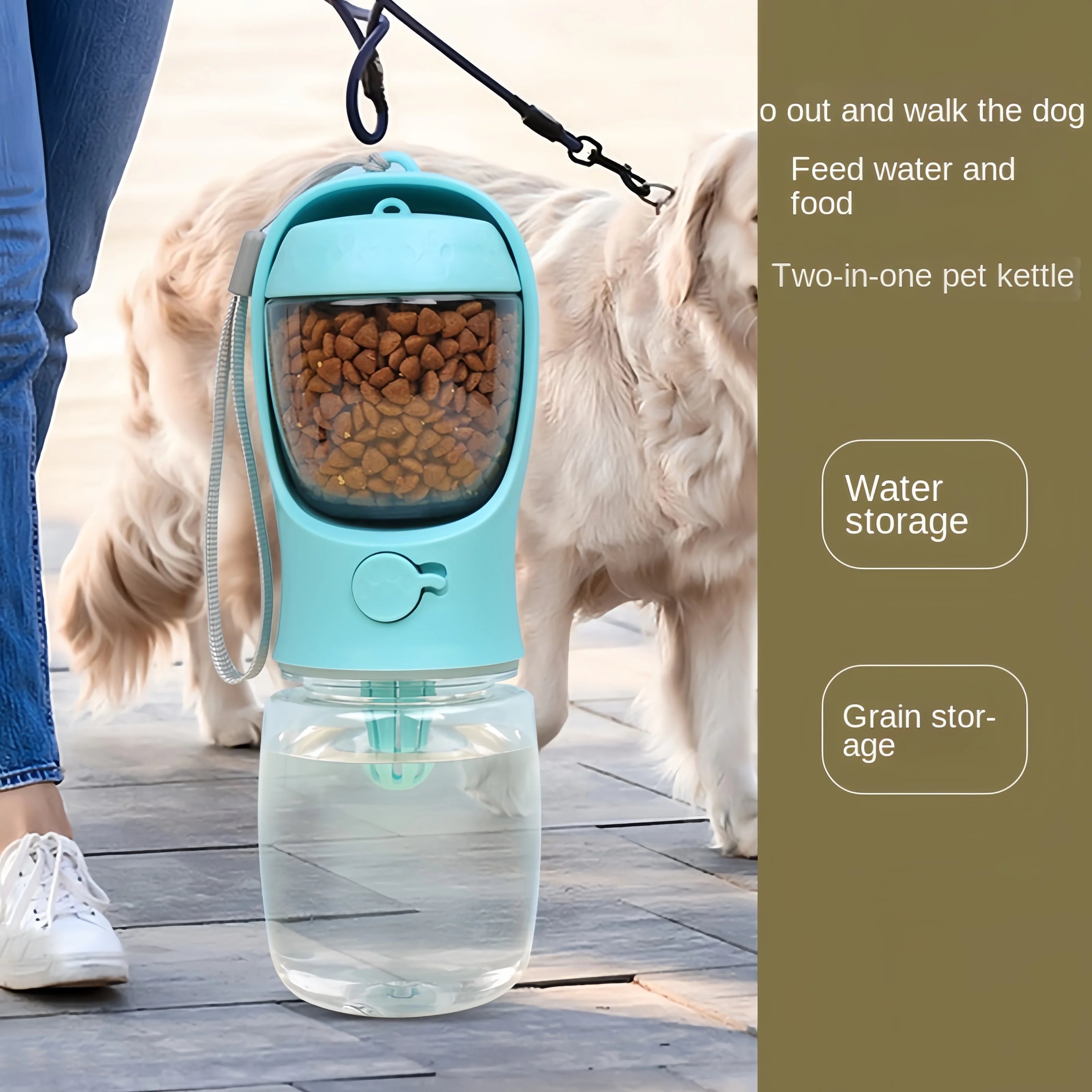 Garrafa de Água Portátil para Pets – 2 em 1 com Compartimento para Ração e Tigela